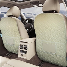 2 Pack Leatherette Car Kick Mats with Storage Pockets Seat Back Protectors Beige