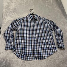 Robert Graham Shirt Mens XL Blue Plaid Long Sleeve Flip Cuff Cotton Button Front