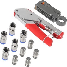 Coax Cable Crimper Coaxial Compression Tool Kit Wire Stripper with F RG6 RG59