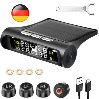 Auto Solar USB LCD Wireless TPMS Reifendruckkontrollsystem&4 externe Sensoren de