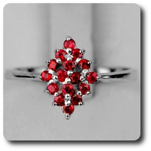 Authentic Minerals And Precious Stones. Ruby Ring 925 Silver + 14K White Gold Plated.