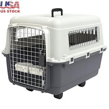 Rolling Travel Dog Crate Medium Plastic Kennel W/ Metal Door Airline Approved US