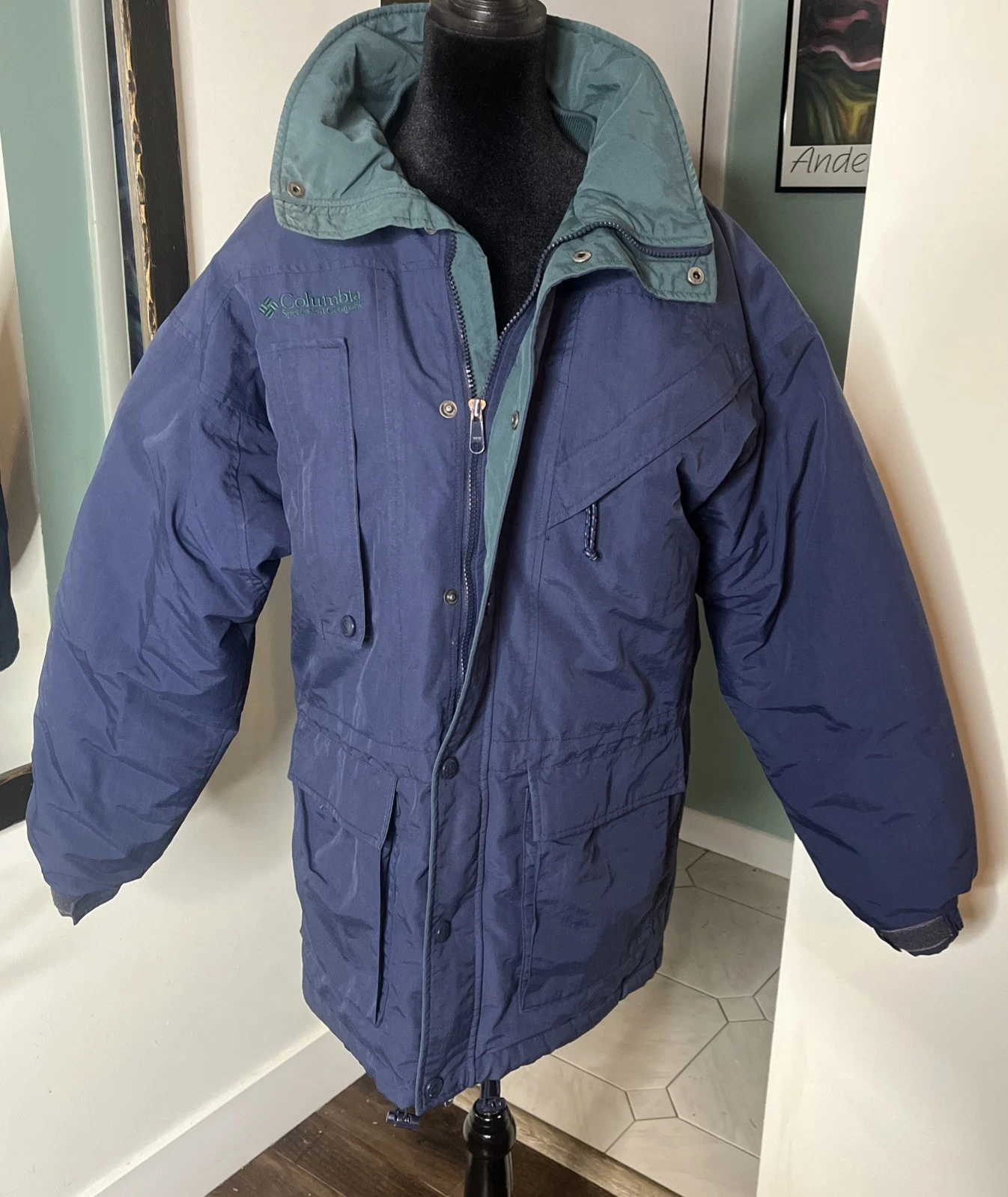 Vtg Columbia Jacket Men’s Small Blue Green Ski Snow Snowboarding Full Zip Lined