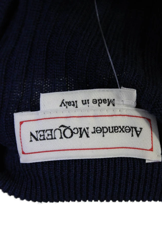 Alexander McQueen Womens Long Sleeve Ribbed Knit Two Toned Dress Blue Wool Small - Image 4 of 4