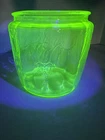 Vtg Uranium Green Depression Glass Cookie Biscuit Jar Anchor Hocking5.5”T No Lid