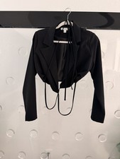 AN NOW Black Cropped Blazer Notch Lapel Single-Breasted Long Sleeve Blazer S