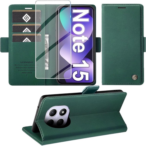 HandyhüLle PU Leder Wallet Flip Case FüR Redmi Note 15 5G Mit Schutzfolie GrüN-image