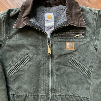 Vintage Carhartt Detroit Jacket MOS Green Kids Size 8 Pin Up Spray