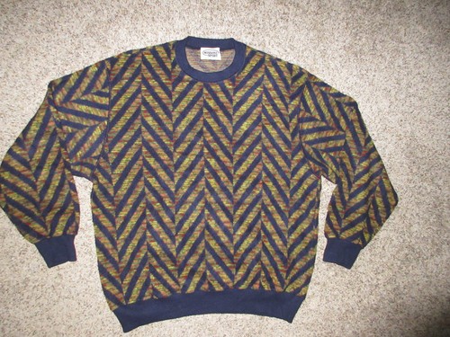 MISSONI SPORT WOOL BLEND MADE ITALY SWEATER MEN LARGE GEOMETRIC PRINT CREWNECK