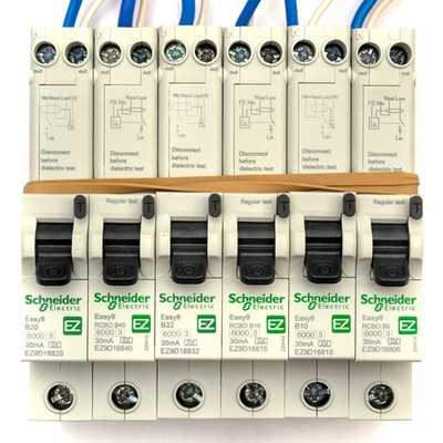 SCHNEIDER EASY9 SPN RCBO 6A 10A 16A 20A 32A 40A B-Kurve 30mA 6kA Typ A EZ9