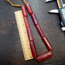 Collier vintage de perles d'agate rouge tube énorme de l'Himalaya