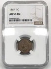 1867 P Indian Head Cent NGC AU-53 BN