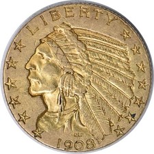 1908 $5 Gold Indian EF Uncertified #1051