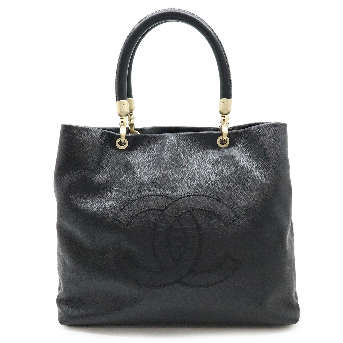 Chanel Coco Black Caviar Leather Tote Shoulder Bag