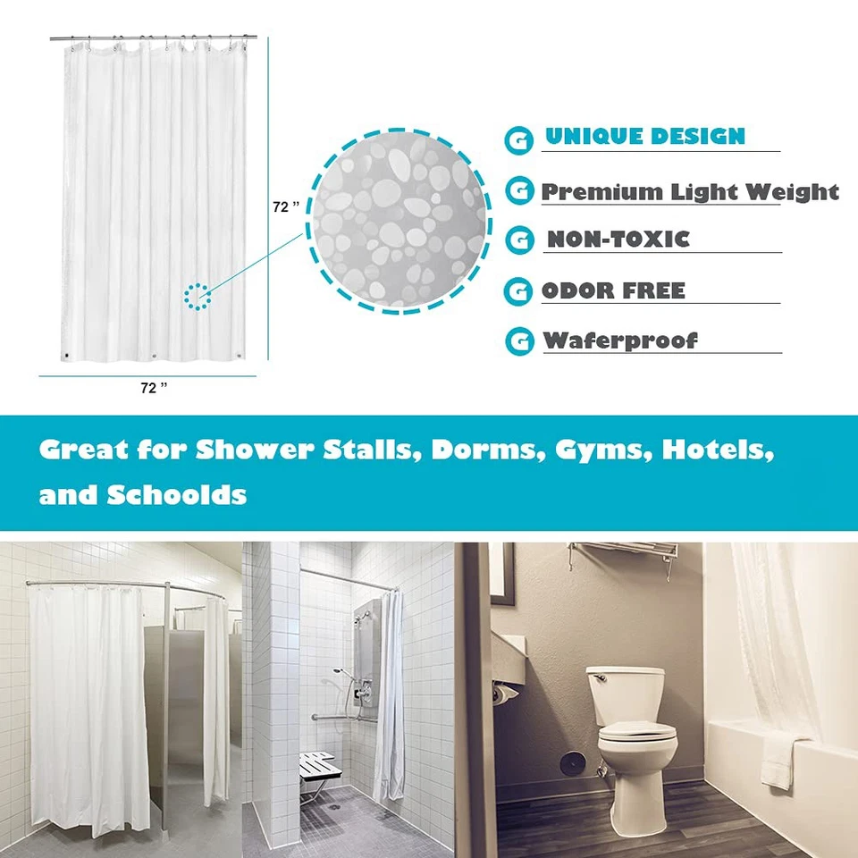 Revestimiento de cortina de ducha EVA transparente 72x72 pulgadas textura de guijarros, plástico ligero Foto 2 de 4