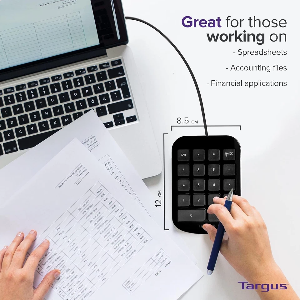 Targus USB Wire Numeric Keypad for Laptop Desktop Computer PC, Palm Size (AKP10E - Image 2 of 4