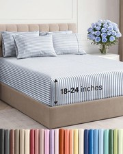 Extra Deep King Sheet Set - 6 Piece Breathable and King, 41 - Blue Stripes 2