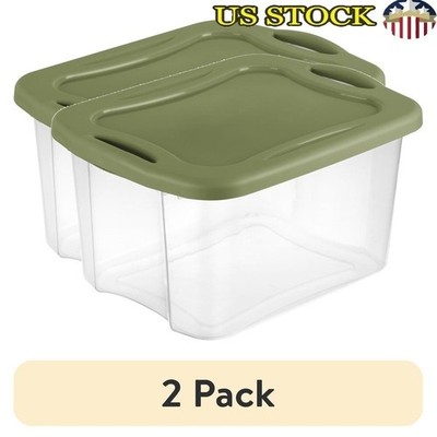 40 Quart Clear Storage Box 2 Pack W/ Latch Lid EZ Carry Handles Stacking Bins US