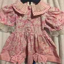 Vintage Rachel's Kids Pink Floral Gingham Puff Sleeves Ruffle Dress Size 3T
