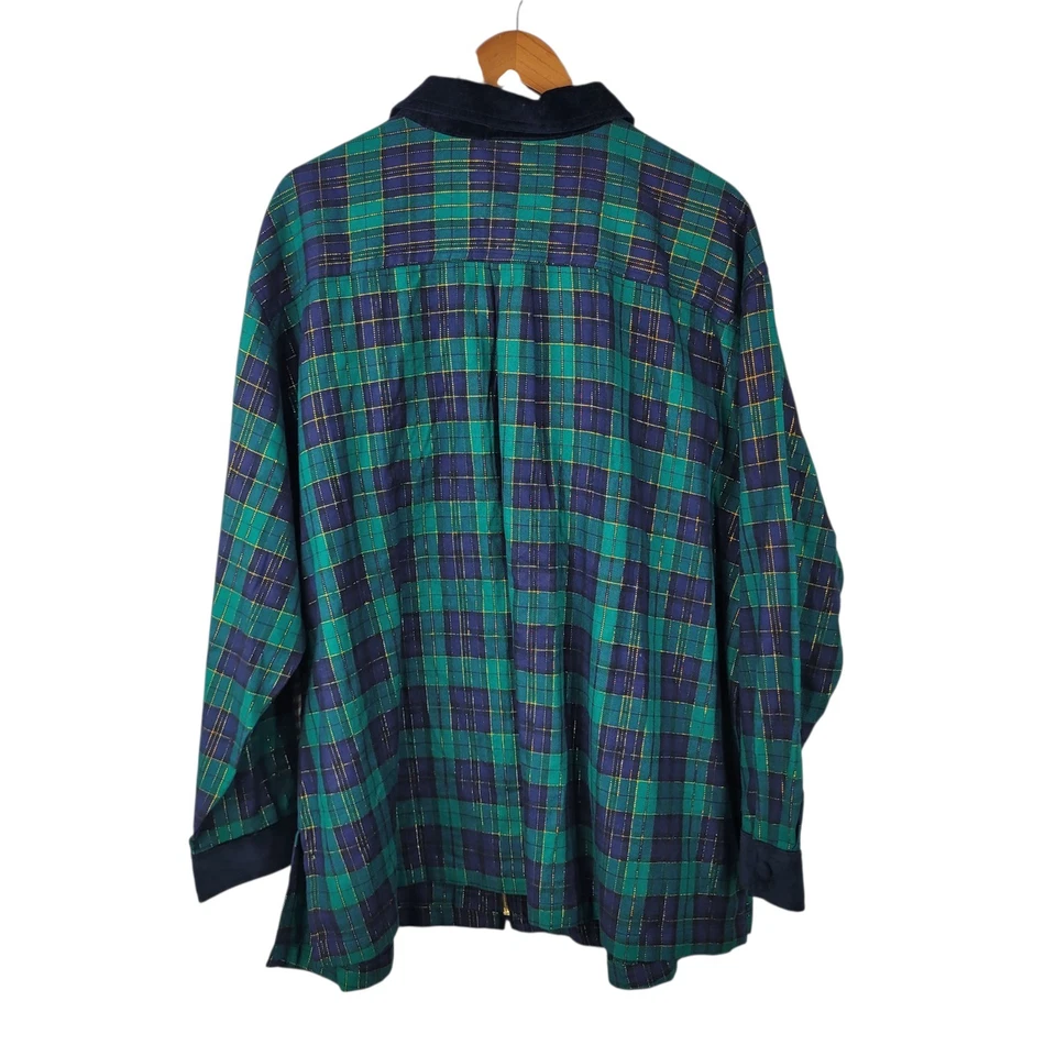 Chaqueta Top Shacket Plus Vintage 26/28W Verde Azul Tartán Cuadros Cremallera 26/28 4X Foto 3 de 4