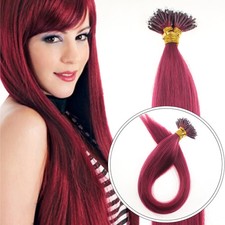 Nano Ring Beads Link Hair Extensions Real Human Hair ThickBurgundy Red Color20in