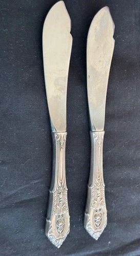 2 WLLACE ROSE POINT Sterling Silver Hollow Handle MASTER BUTTER KNIVES 6 3/4"