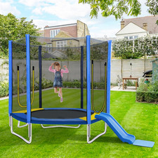 7FT Kids Trampoline with Safety Enclosure Net, Slide and Ladder, Easy Assembly r