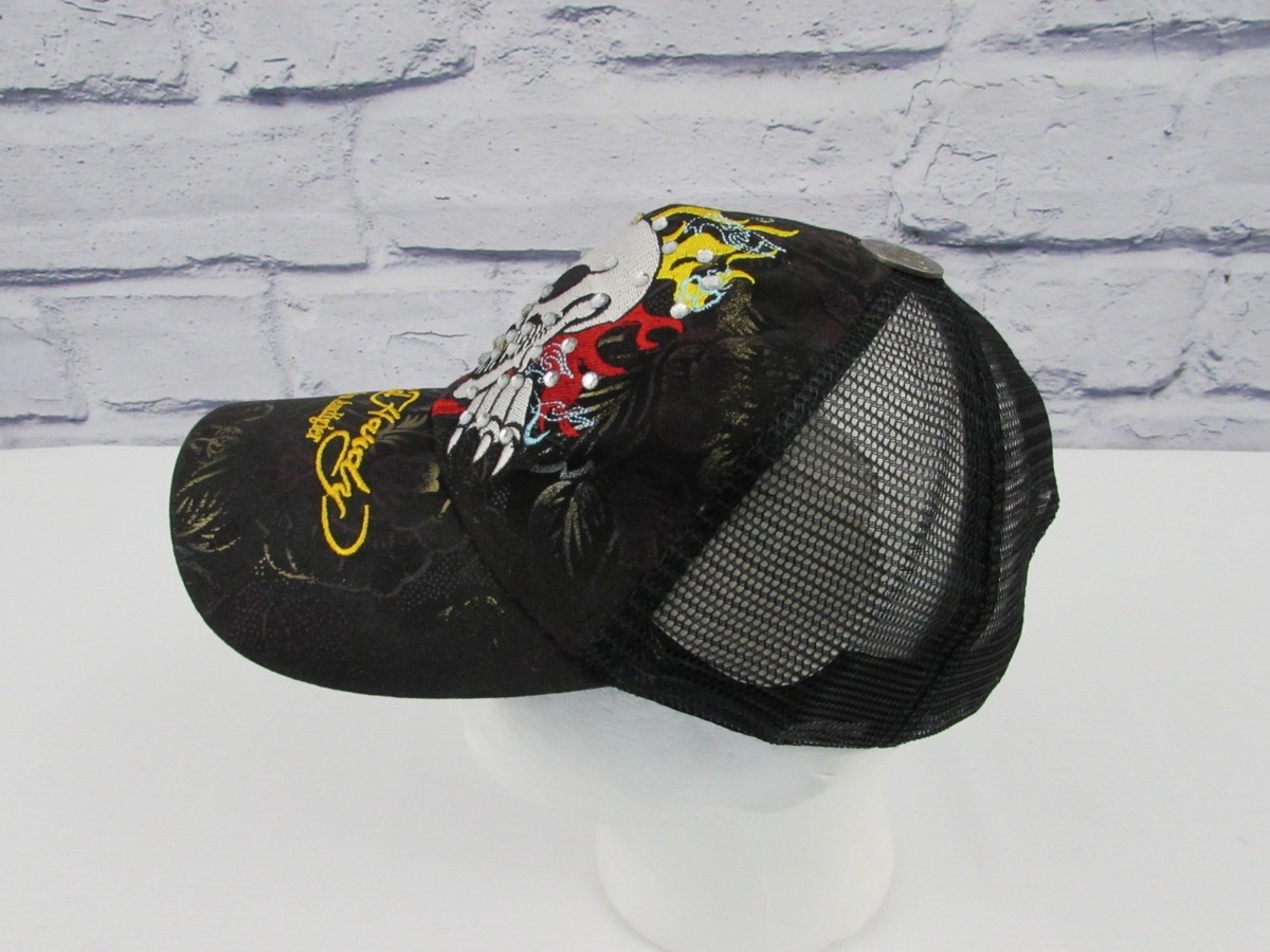 Ed Hardy By Christian Audigier Snap Back Skull Rhinestone Black