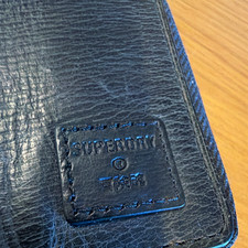 Superdry Black Leather Bifold Wallet, Zip-Around, Logo, Credit Card Slots