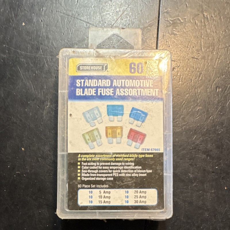 Storehouse 60 Piece Standard Auto Blade Fuse Assortment Sealed (1) New In Box