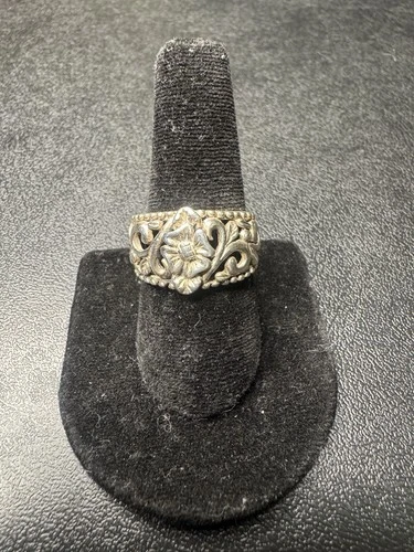 VINTAGE Sterling Silver 925 Floral Nature Band Ring Round Shape Size 9