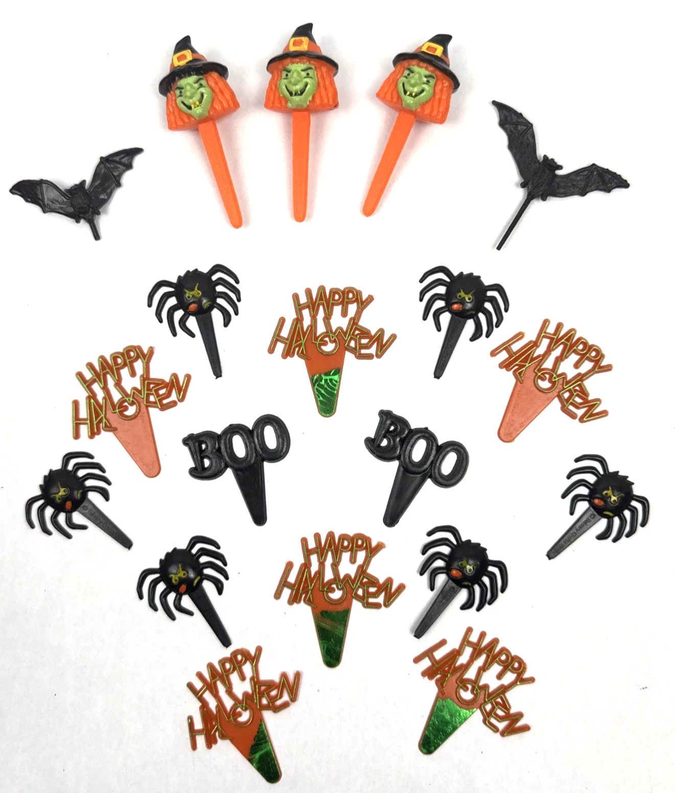 Vintage Halloween Cupcake Toppers Picks Lot 19 Cake Decorations Witch Bat Spider