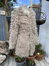 Vintage Derhy Coat Y2k Mongolian Rabbit Fur Beige Shaggy Size S Pockets