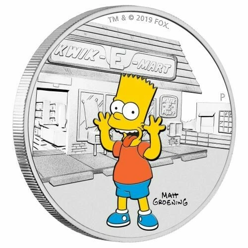 1 oz silver Proof Bart Simpson Tuvalu .9999 Pure 2019 Simpsons! Homer Marge lisa