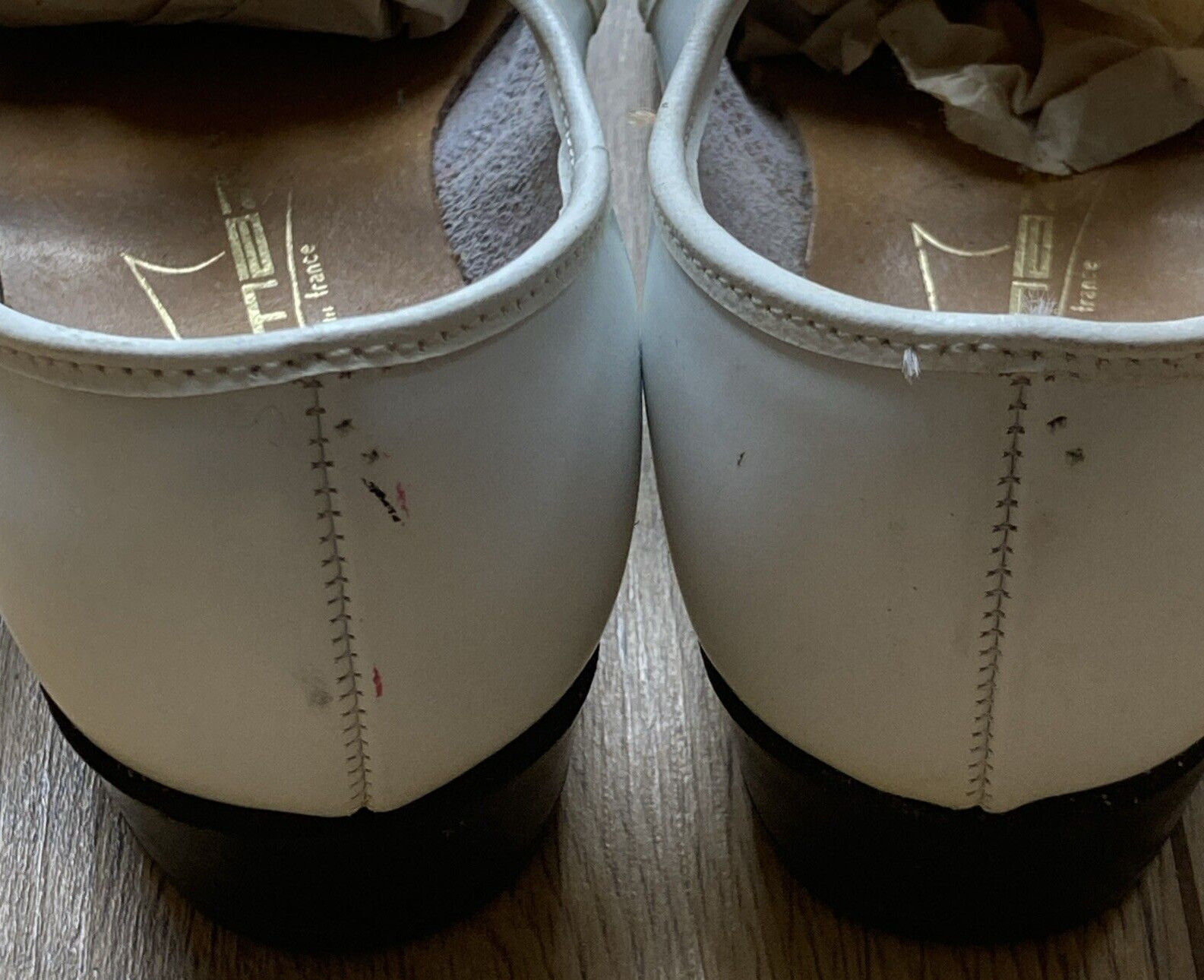 Vintage 1960s/70s French Girls White T-Bar Leather Shoes With Buckles Size 29 EU 8