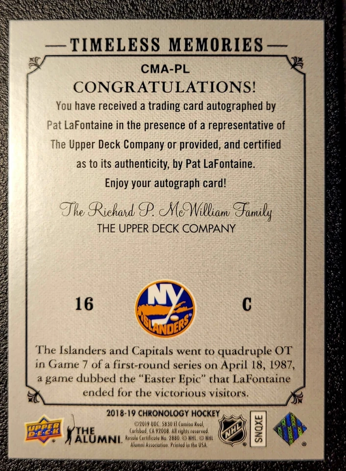 Obra maestra de lona Cronology 2018-19 Timeless Memories Pat LaFontaine automática Foto 2 de 2