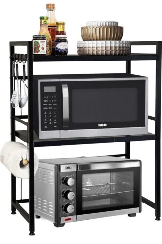 Extendable Microwave Oven Rack, Adjustable 3-Tier Microwave/Toaster Shelf - Picture 1 of 6