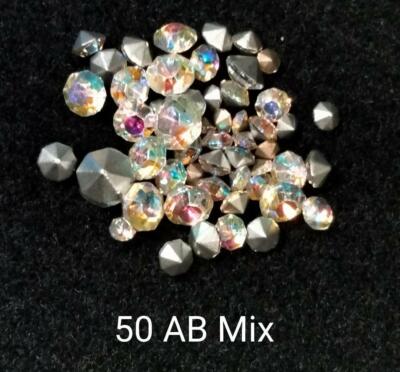 50 CRYSTAL AB (Aurora Borealis) RHINESTONES MIXED SIZES JEWELRY