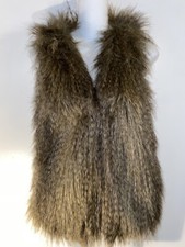 Divided H&m Womens Brown Faux Fur Vest Size 4 Lined Open Front Pockets
