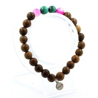 Armband Perlen Malachit Aus Kongo + Achat Phylum Rosa + Holz 8 Mm. Made In E