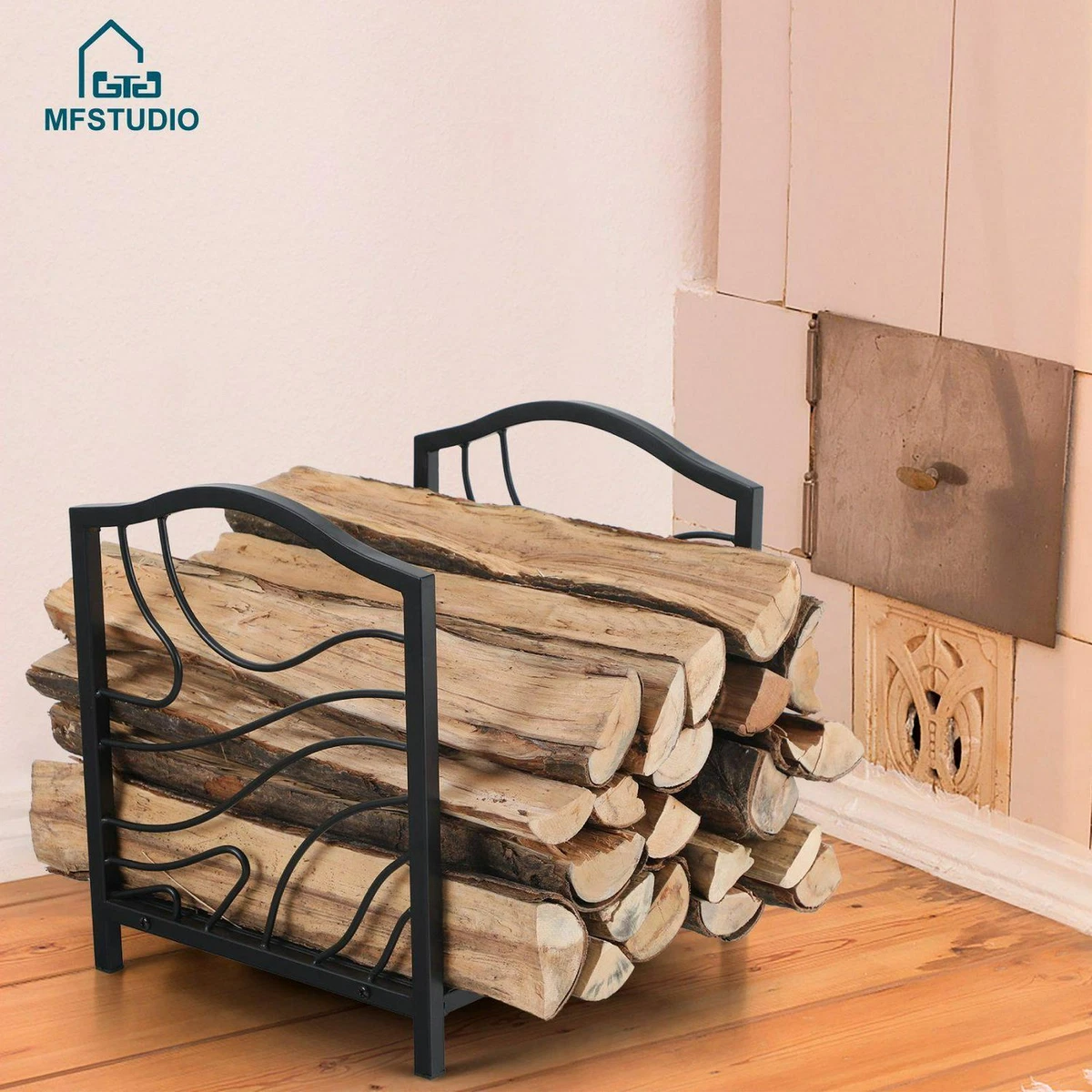 Small Firewood Rack Log Holder Metal Outdoor Indoor Steel Black 16u0026#034; x  14u0026#034; x 16u0026#034;H | eBay