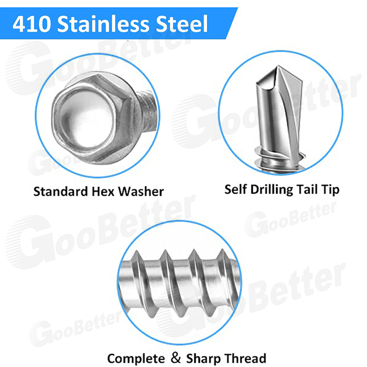 8 x 3/4 (1/4 to 3 Available) Hex Washer Head Self Drilling Sheet Metal Tek Screws with Drill Point, Stainless Steel 410, Self Drilling, 100 PCS 8 x 3/4 (1/4 to 3 Available) Hex Washer Head Self Drilling Sheet Metal Tek Screws with Drill Point, Stainless Steel 410, Self Drilling, 100 PCS