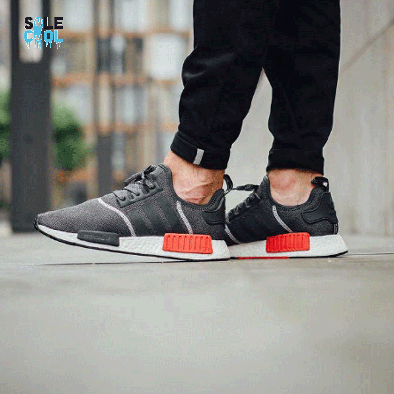 Nmd Shoes Nmd R1 Gray Red Adidas NMD R1 Mens Gray Athletic Running