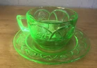 FEDERAL GLASS COMPANY Cup and Saucer Set ROSEMARY Green Depression Uranium