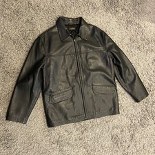 J.CREW Men s Black Thick Leather Jacket Full Zip Quilted Insulated Size L EUC