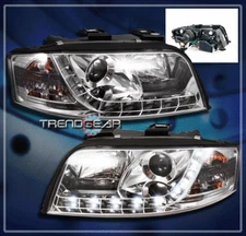 For 2002 2003 2004 Audi A6 Quattro LED DRL Projector Headlights Headlamps Chrome