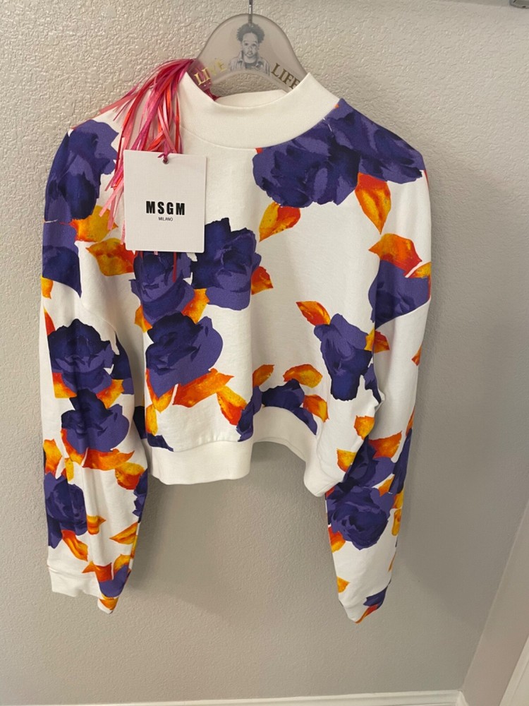 NWT MSGM MILANO white/purple flower sweatshirt sz L $515