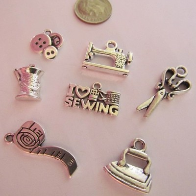 Sewing theme charm sets scissors needle button machine thread iron tape measure