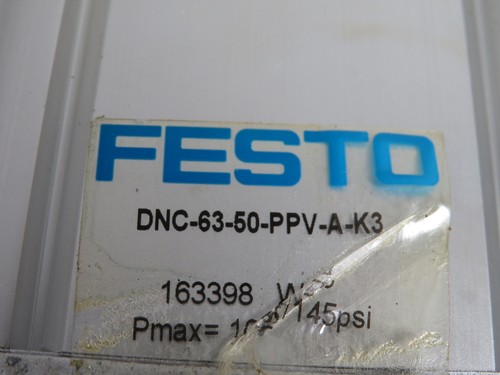 Festo 163398 DNC-63-50-PPV-A-K3 Air Cylinder 63mmB 50mmS COSMETIC DMG USED - Bild 5 von 5