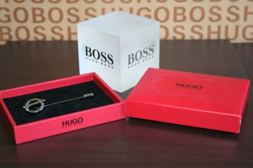 New Hugo Boss silver designer wedding corsage brooch mens suit tie pin lapel pin